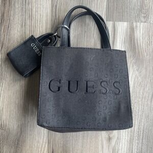 Guess Black Mini Tote Handbag Y2K Retro AOP Logo Chunky‎ Micro Retro Streetwear